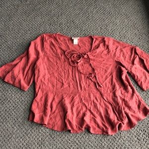 Dark coral bell sleeve top